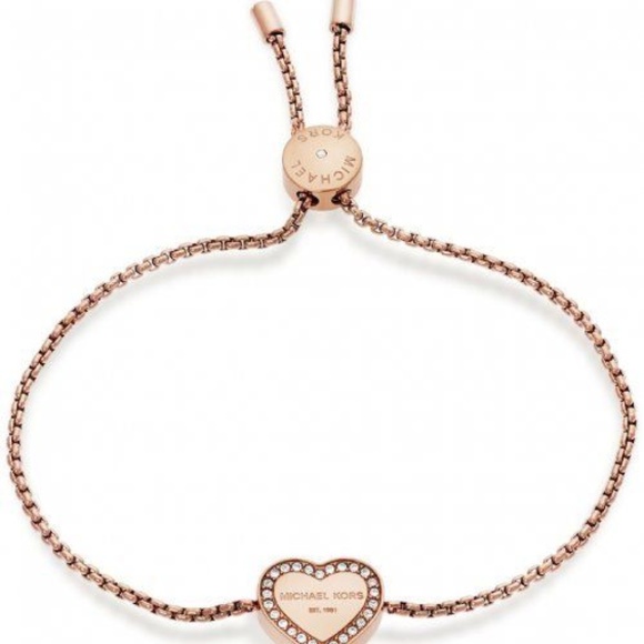 Michael Kors Heart Charm Rose Gold-Tone Bracelet M - Picture 1 of 3